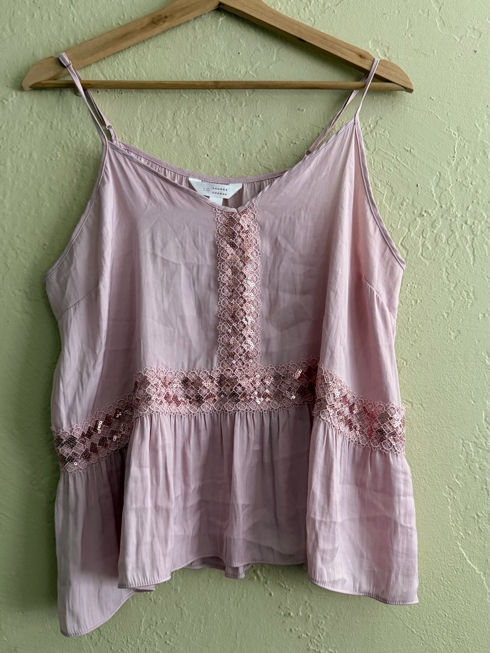 LC Lauren Conrad Blush Pink Lace-Trim Peplum Cami